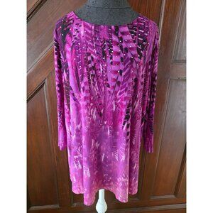Susan Graver Womens 1X Long Sleeve Purple Beaded Tunic Top